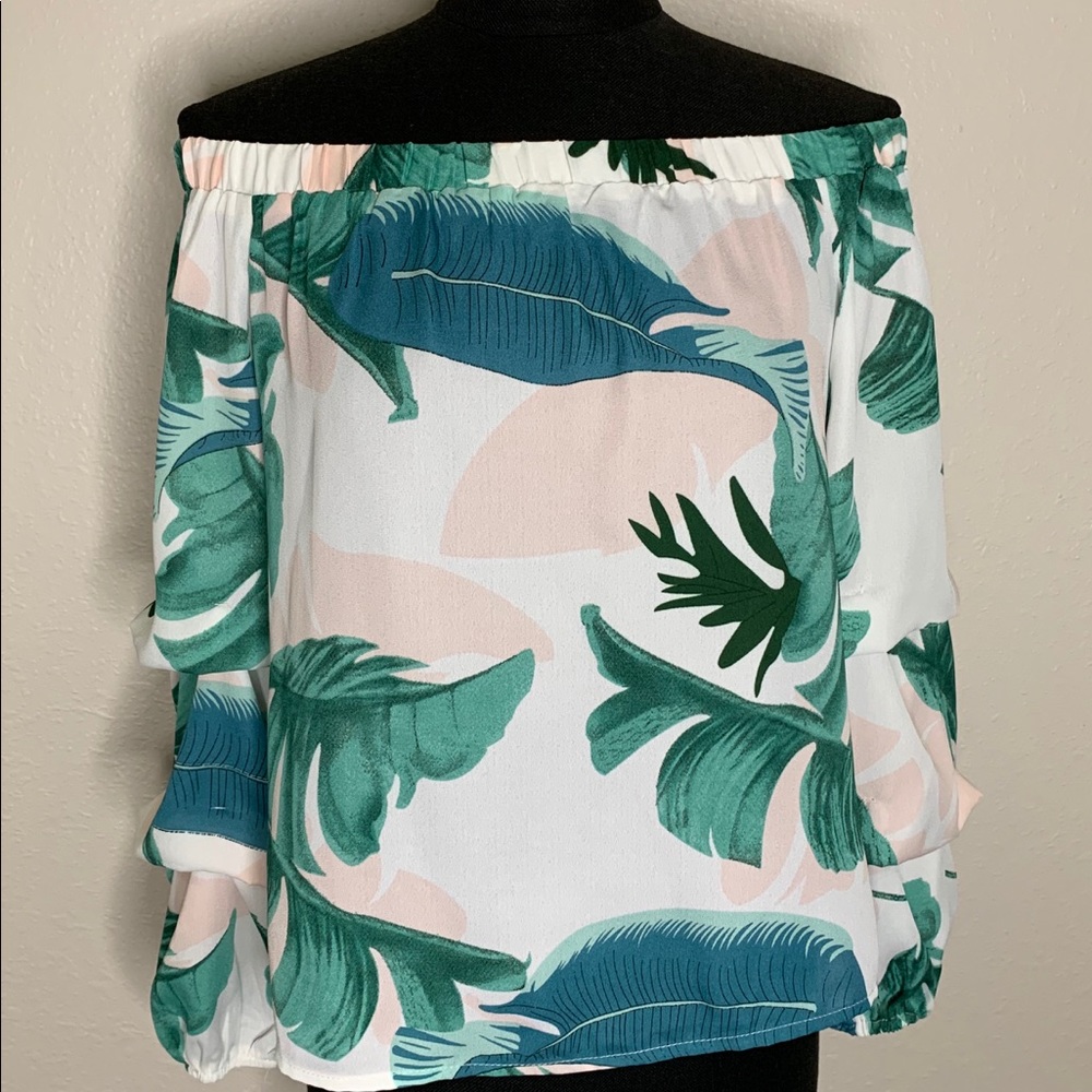 Charlotte Russe Palm Print Off The Shoulder Top